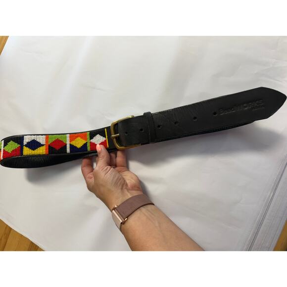 BeadWORKS Kenya Pana Beaded Leather Belt Blk Sz 38 - Picture 4 of 6